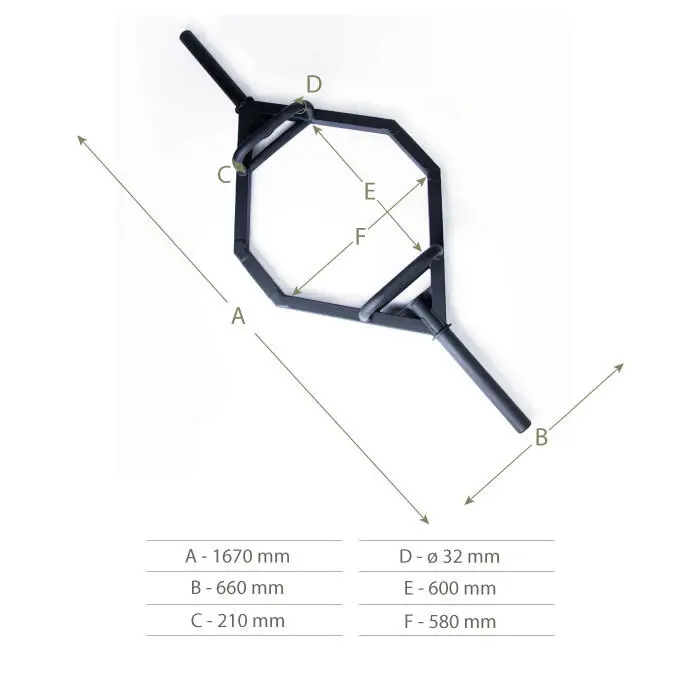 BOXPT EQUIPMENT Barra Hexagonal Powder Coated BOXPT Negra - Imagen 5