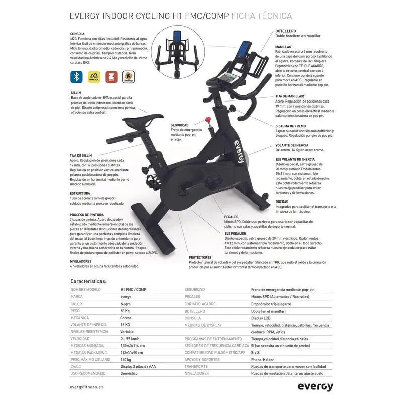 EVERGY BICICLETA ESTÁTICA SPINING INDOOR H1 - Imagen 4