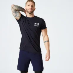 Domyos Camiseta Cross Training Hombre Negro Cuello Redondo Transpirable Slim Suave