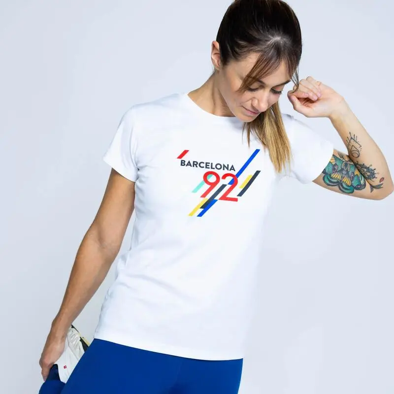 THE RUNNING REPUBLIC Camiseta De Manga Corta De Hilo SEAQUAL Barcelona 92 De Mujer TRR Blanca - Imagen 2