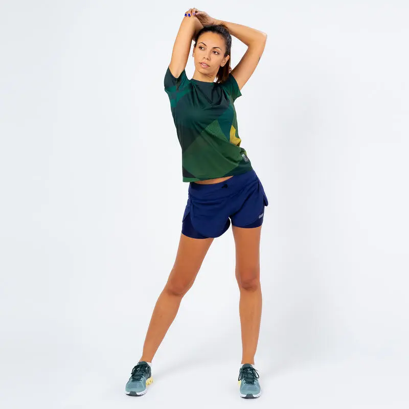 THE RUNNING REPUBLIC Camiseta De Manga Corta Running Poliéster Reciclado Mujer TRR Verde Y Azul - Imagen 2