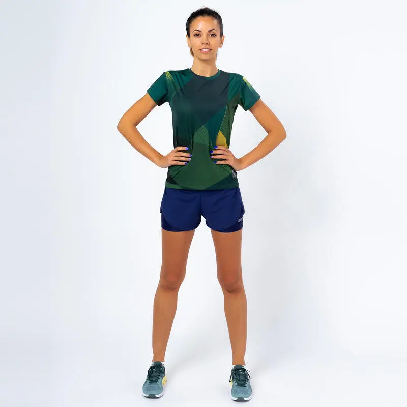 THE RUNNING REPUBLIC Camiseta De Manga Corta Running Poliéster Reciclado Mujer TRR Verde Y Azul - Imagen 4