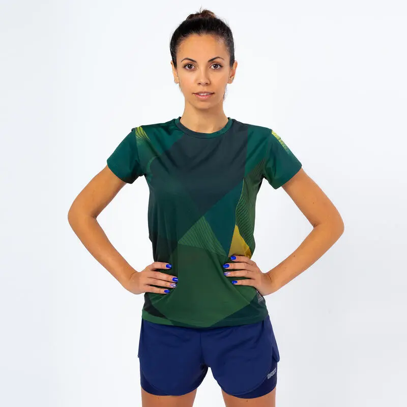THE RUNNING REPUBLIC Camiseta De Manga Corta Running Poliéster Reciclado Mujer TRR Verde Y Azul