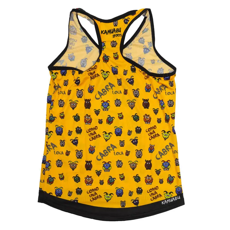 CAMISETA DE RUNNING #COMOUNACABRA Para MUJER - KAMUABU Amarilla De Tirantes - Imagen 2