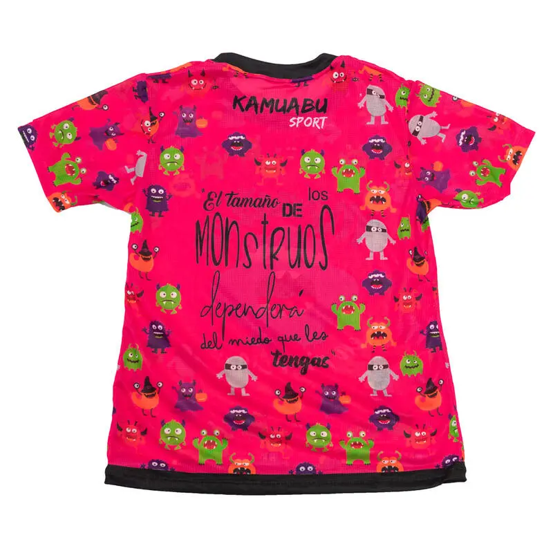 CAMISETA DE RUNNING #MONSTRUOS Para MUJER - KAMUABU Color ROSA 110grs - Imagen 2