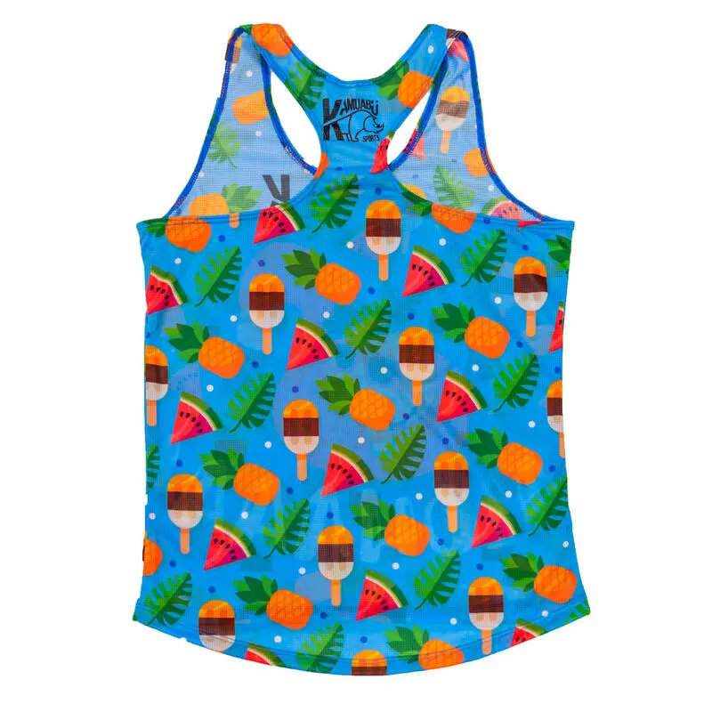 CAMISETA DE RUNNING #PINEAPPLE Para MUJER - KAMUABU Color Azul De Tirantes - Imagen 2