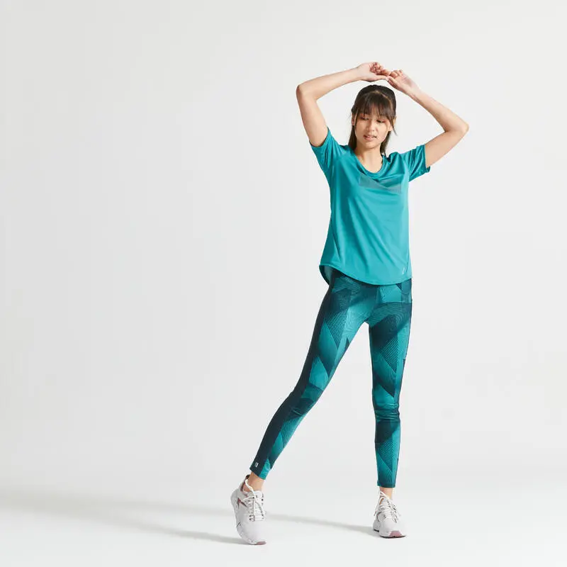 Domyos Camiseta Fitness Cardio Mujer Verde Ajustada - Imagen 2