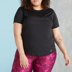 Camiseta Fitness Cardio Talla Grande Ajustada Mujer Domyos Negro