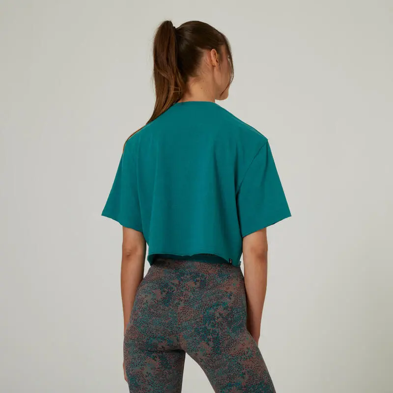 Camiseta Fitness Crop Top Mujer Domyos Verde - Imagen 2