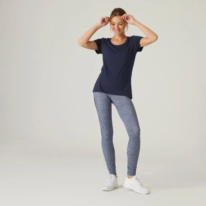 Domyos Camiseta Fitness Manga Corta Cuello Redondo Algod贸n Extensible Mujer Azul Marino - Imagen 3