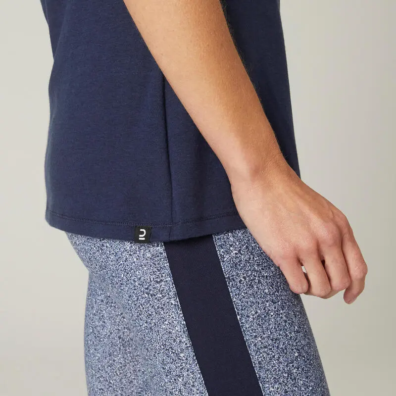 Domyos Camiseta Fitness Manga Corta Cuello Redondo Algod贸n Extensible Mujer Azul Marino - Imagen 5