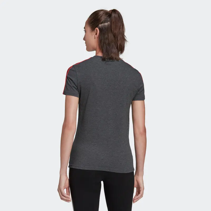 Camiseta Fitness Manga Corta Mujer Adidas Essentials Gris Y Rosa - Imagen 2
