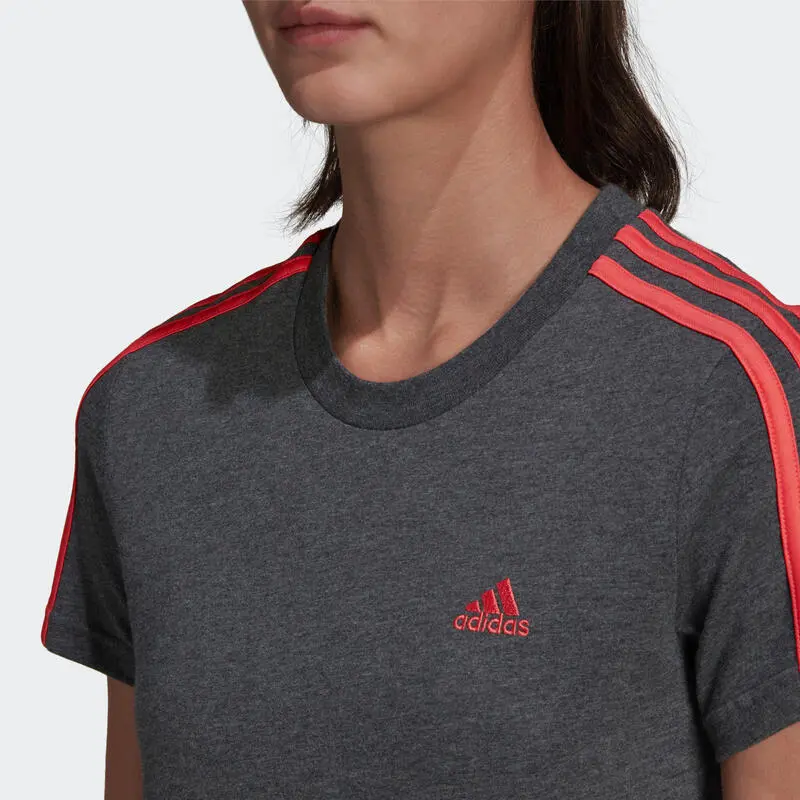 Camiseta Fitness Manga Corta Mujer Adidas Essentials Gris Y Rosa - Imagen 3