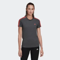 Camiseta Fitness Manga Corta Mujer Adidas Essentials Gris Y Rosa
