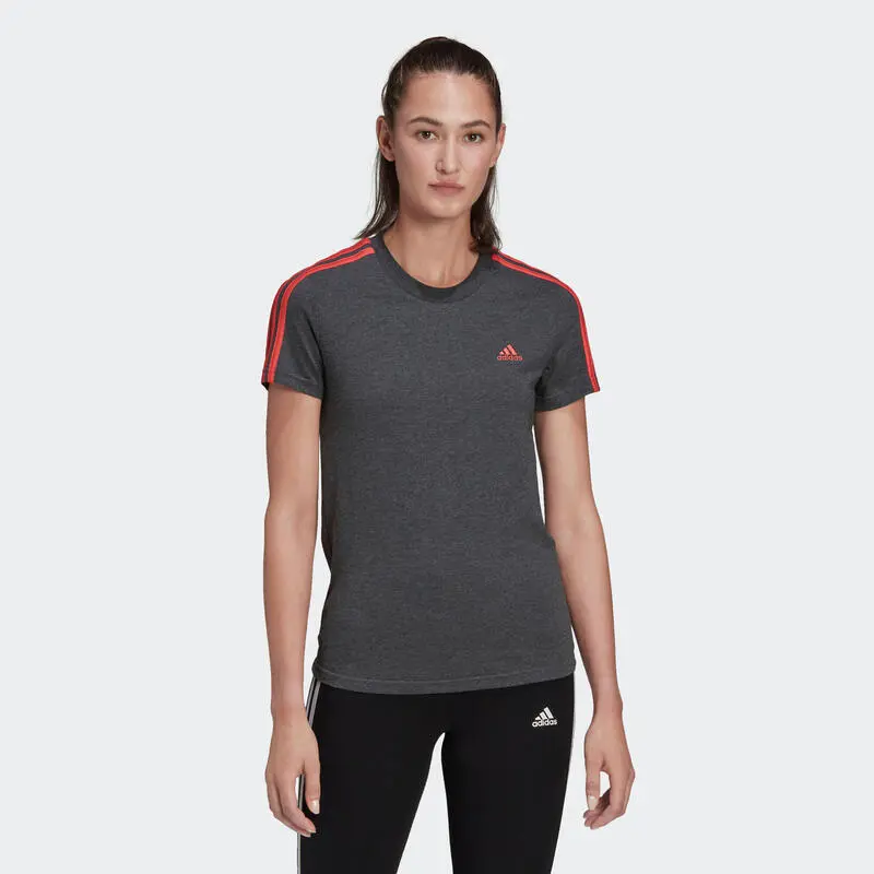 Camiseta Fitness Manga Corta Mujer Adidas Essentials Gris Y Rosa