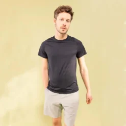 Camiseta Fitness Manga Corta Transpirable Cuello Redondo Hombre Domyos Negro