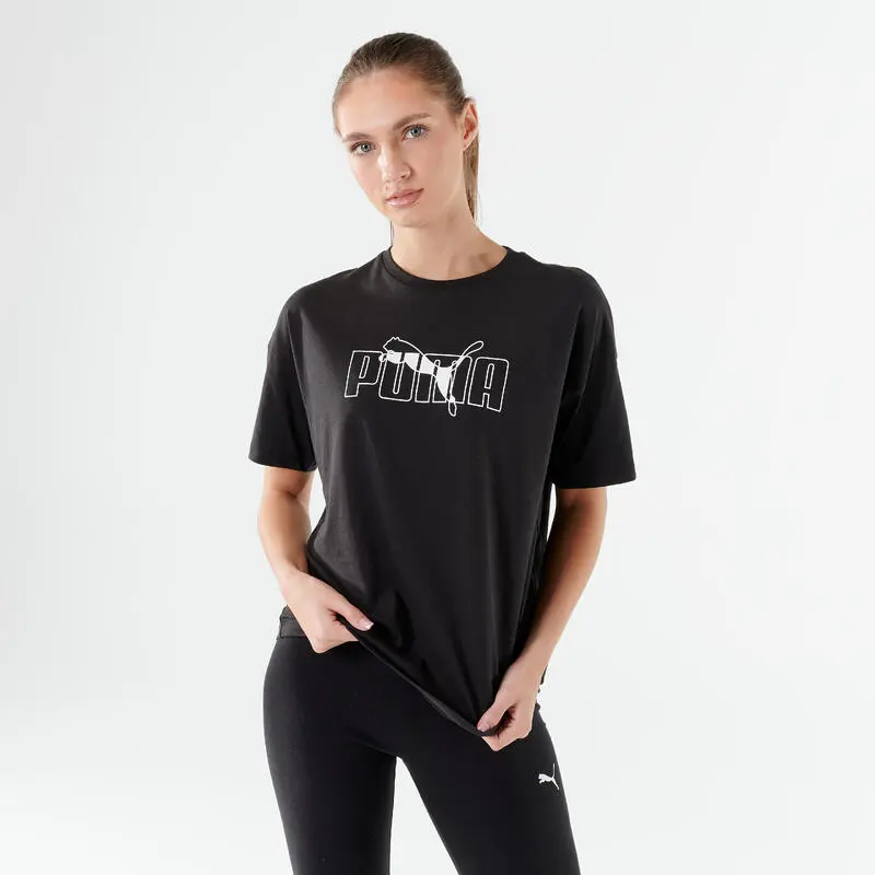 Camiseta Fitness Puma Mujer Negro Manga Corta Algod贸n