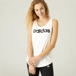 Camiseta Fitness Sin Mangas 100% Algodón Mujer Adidas Linear Blanco