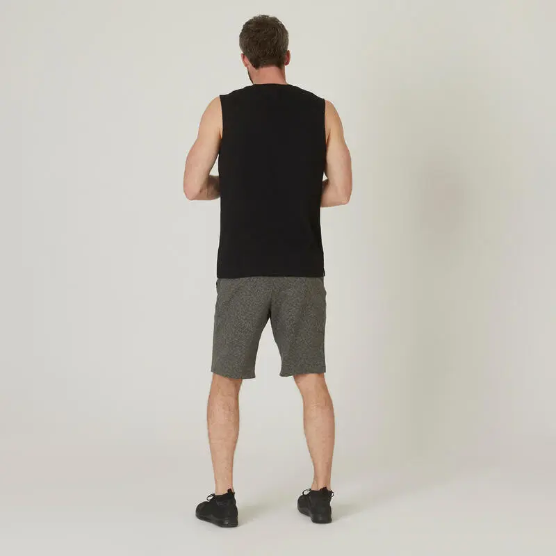 Camiseta Fitness Sin Mangas Cuello Redondo Algod贸n Hombre Domyos 500 Negro - Imagen 2