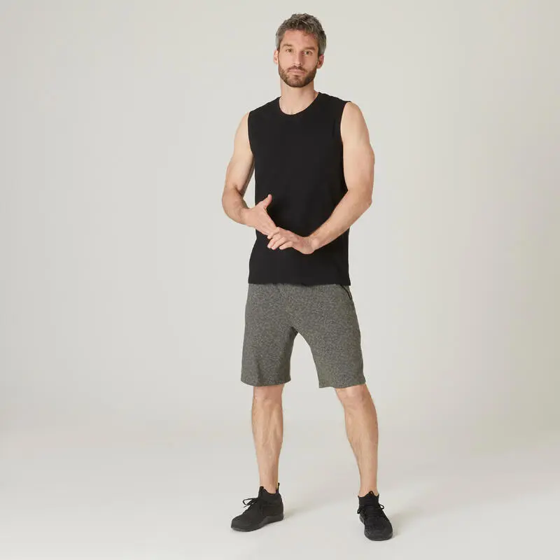 Camiseta Fitness Sin Mangas Cuello Redondo Algod贸n Hombre Domyos 500 Negro - Imagen 3