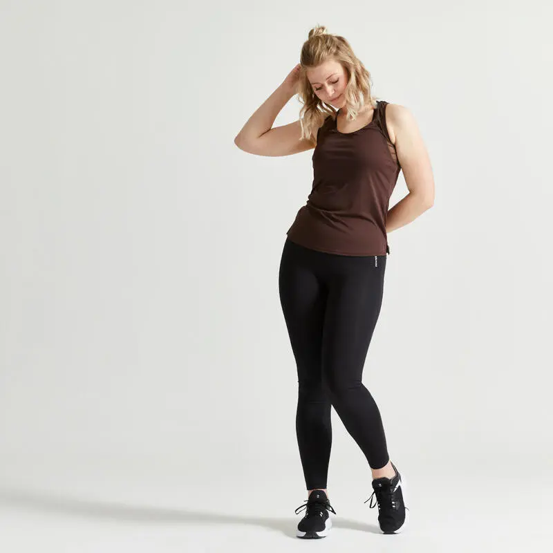 Camiseta Fitness Sin Mangas Tirantes Espalda Nadadora Mujer Domyos Marr贸n - Imagen 2