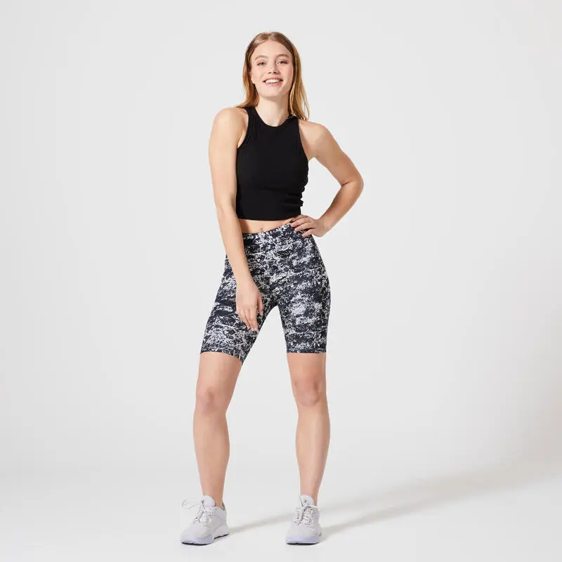 Domyos Camiseta Fitness Tirantes Crop Top Canalé 520 Mujer Negro - Imagen 3