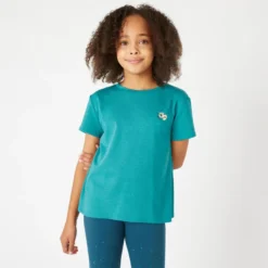 Camiseta Gimnasia Deportiva Manga Corta Algodón Niños Domyos 500 Verde