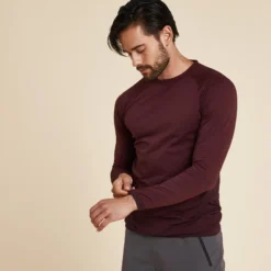 KIMJALY Camiseta Hombre Burdeos Sin Costuras Manga Larga