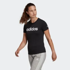 Camiseta Mujer Manga Corta 100% Algodón Adidas Fitness Linear Negro