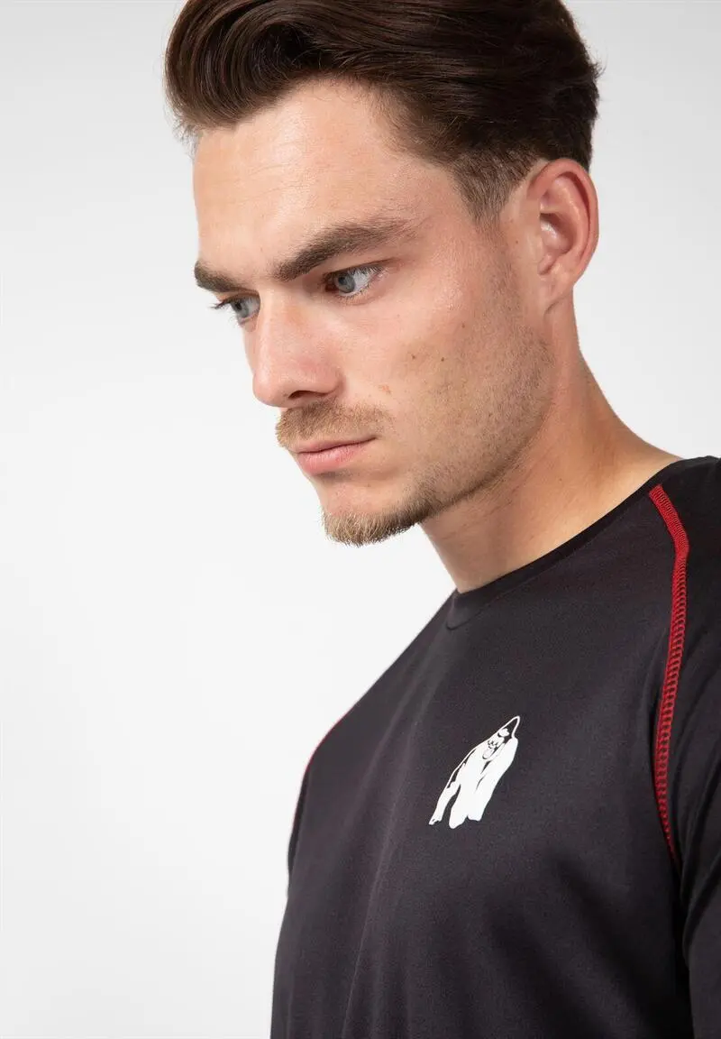 Camiseta Musculaci贸n Manga Corta Hombre GORILLA WEAR Performance Negro Rojo - Imagen 5