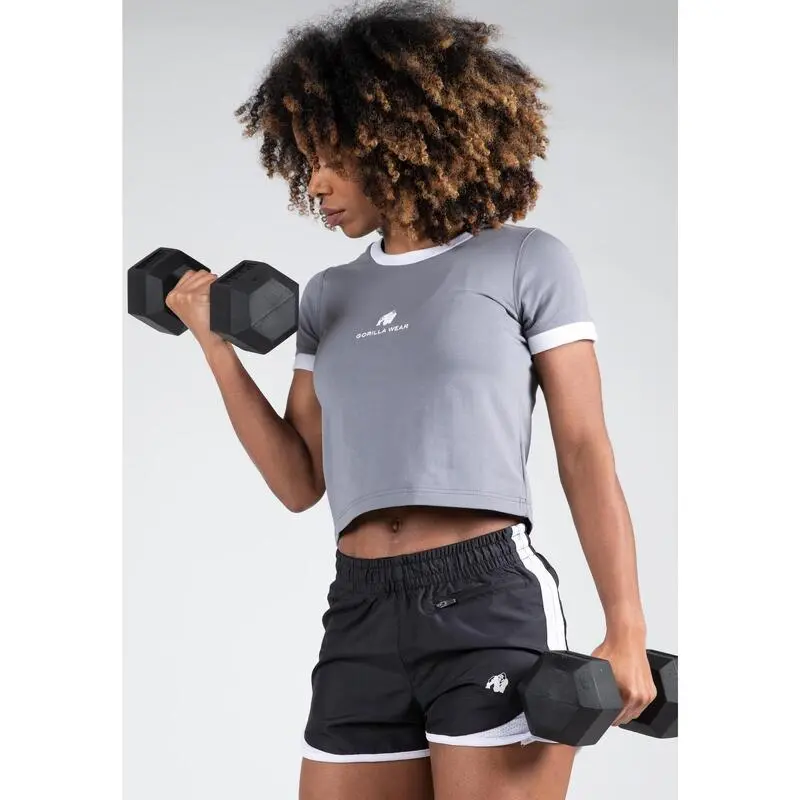 Camiseta Musculaci贸n Manga Corta Mujer GORILLA WEAR New Orleans Gris - Imagen 3