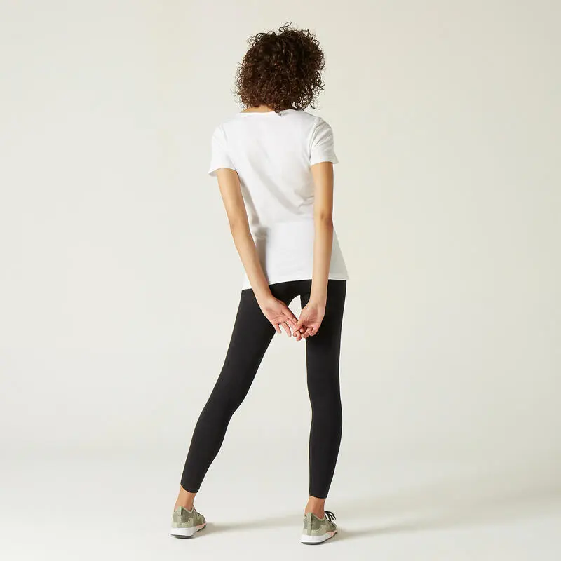 Domyos Camiseta Pilates Manga Corta B谩sica 100% Algod贸n Mujer Nyamba Blanco - Imagen 3