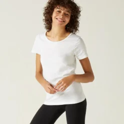 Domyos Camiseta Pilates Manga Corta Básica 100% Algodón Mujer Nyamba Blanco