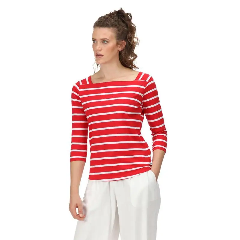 Regatta Camiseta Polexia De Rayas Para Mujer Rojo Real, Blanco - Imagen 4