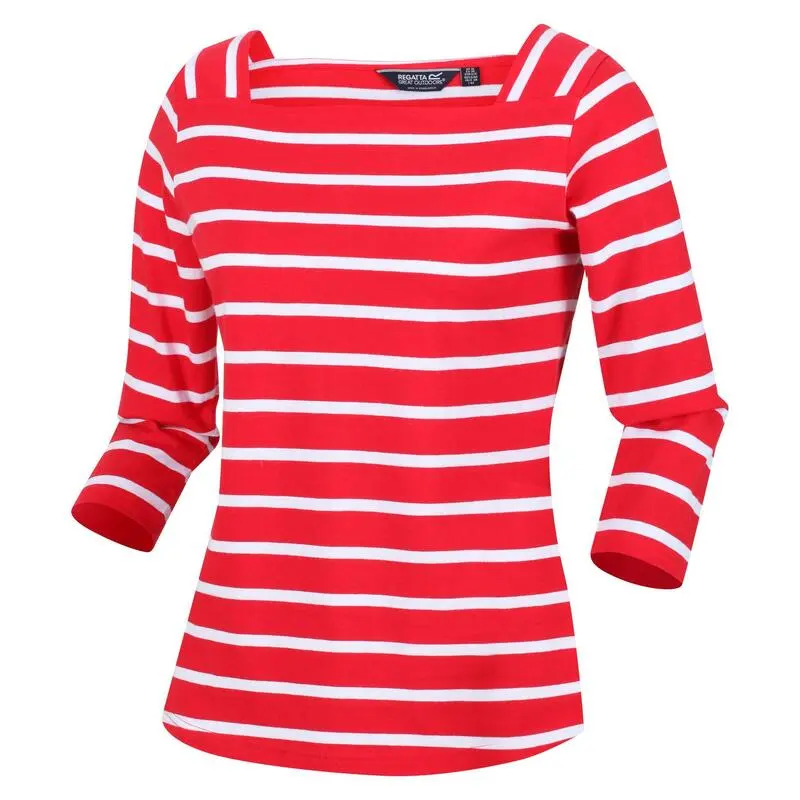 Regatta Camiseta Polexia De Rayas Para Mujer Rojo Real, Blanco