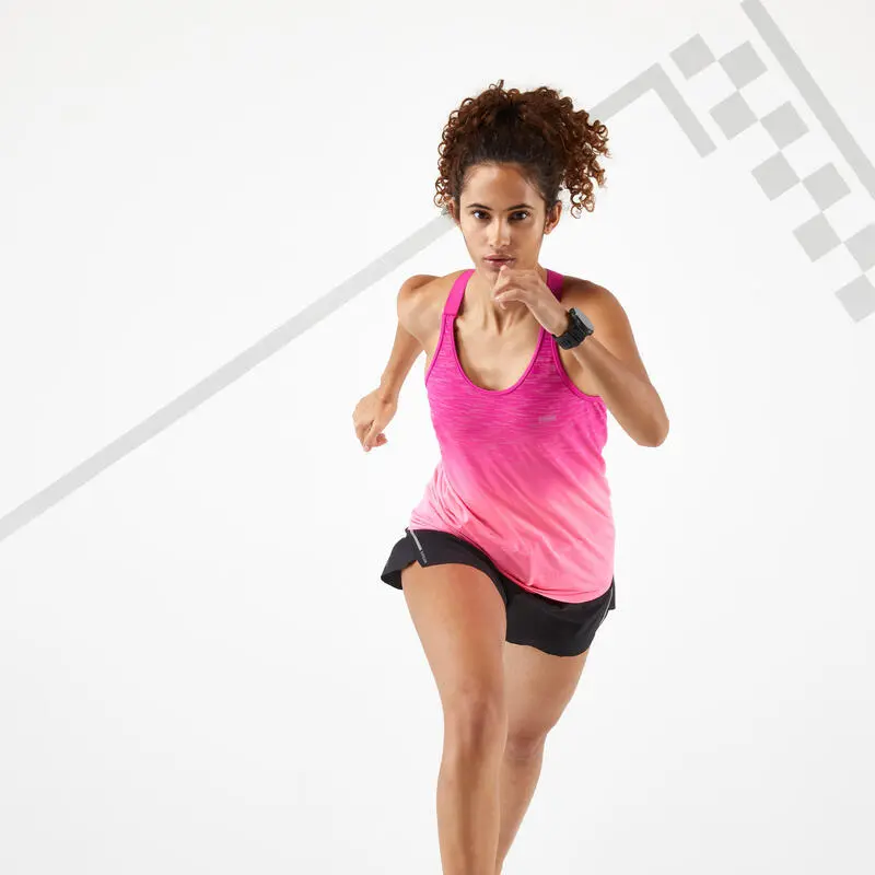 Camiseta Running Sin Mangas Sujetador Integrado Mujer Kiprun Care Rosa Degradado - Imagen 3