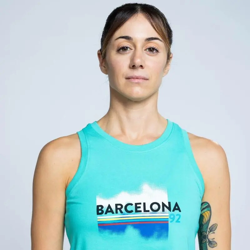 THE RUNNING REPUBLIC Camiseta Sin Mangas Top Ajustada De Algod贸n Barcelona 92 De Mujer TRR Celeste - Imagen 2