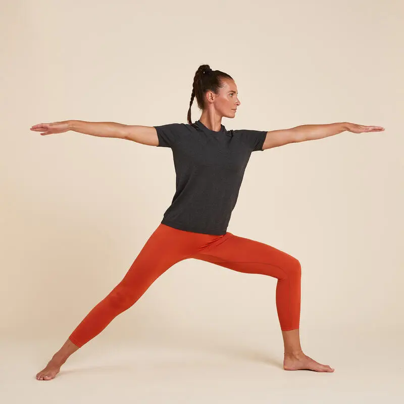 KIMJALY Camiseta Yoga Dinámico Mujer Negro Jaspeado Mangas Cortas - Imagen 3