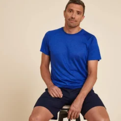 KIMJALY Camiseta Yoga Hombre Azul Índigo Made In France 100 % Lino