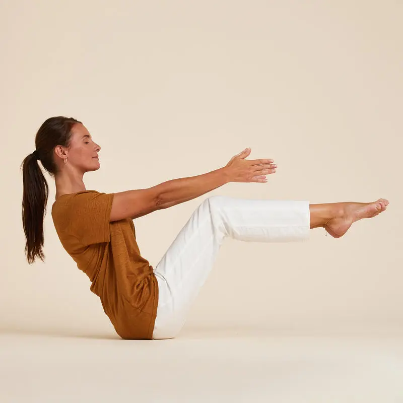 KIMJALY Camiseta Yoga Mujer Camel 100 % Lino Made In France - Imagen 2