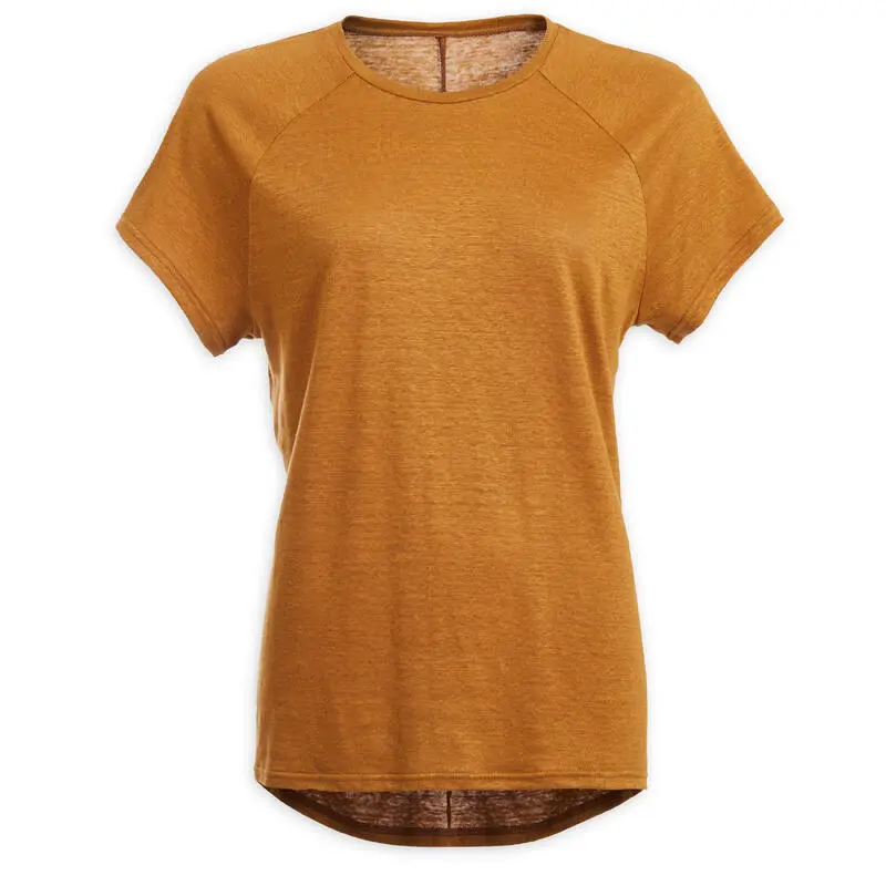 KIMJALY Camiseta Yoga Mujer Camel 100 % Lino Made In France - Imagen 5