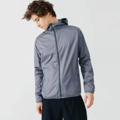 Chaqueta Cortavientos Running Hombre Perlante Kalenji Run Rain Gris
