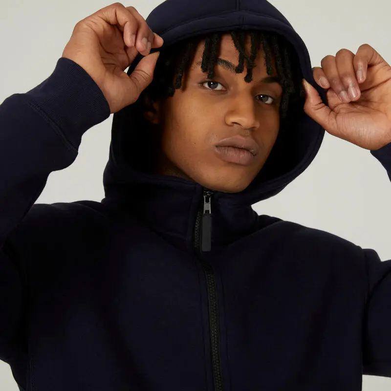 Chaqueta Fitness Capucha Y Cremallera Hombre Domyos 520 Azul Marino - Imagen 3