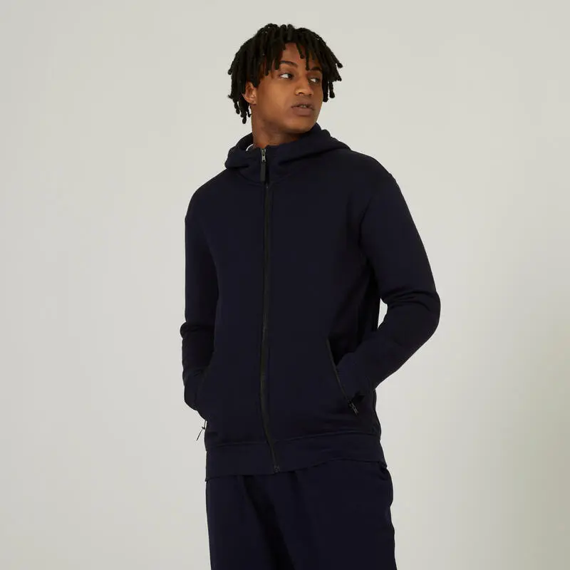 Chaqueta Fitness Capucha Y Cremallera Hombre Domyos 520 Azul Marino