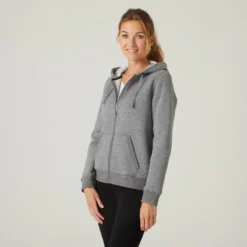 Chaqueta Fitness Con Capucha Mujer Domyos 500 Gris