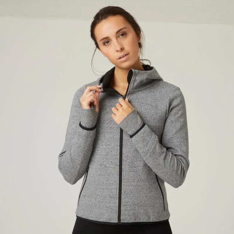 Chaqueta Fitness Con Capucha Mujer Domyos 560 Negro - Imagen 6