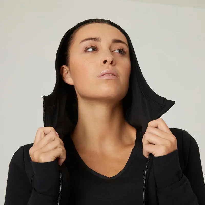 Chaqueta Fitness Con Capucha Mujer Domyos 560 Negro - Imagen 4