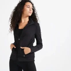 Chaqueta Fitness Con Cremallera Mujer Domyos 100 Negro