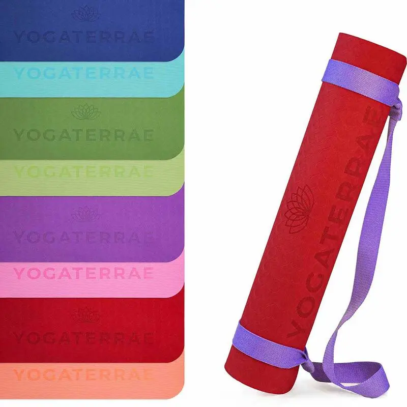 YOGATERRAE Esterilla De Yoga TPE Coral Bordeaux + Correa De Transporte Y Estiramiento - Imagen 4