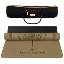 YOGATERRAE Esterilla Yoga Bronce Oliva PU Y Caucho Natural MANDALA LINEA DE CUERPO + Bolsa